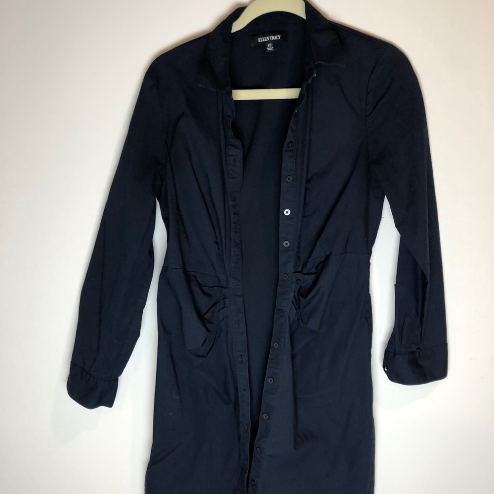 Ellen Tracy Button-Down Navy Shift Dress